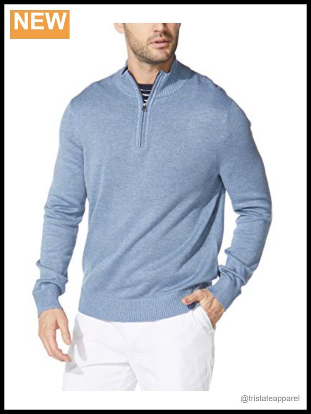 Quarter-Zip Pullover Sweater, Classic Fit, Long Sleeve, Ribbed Trim, Logo